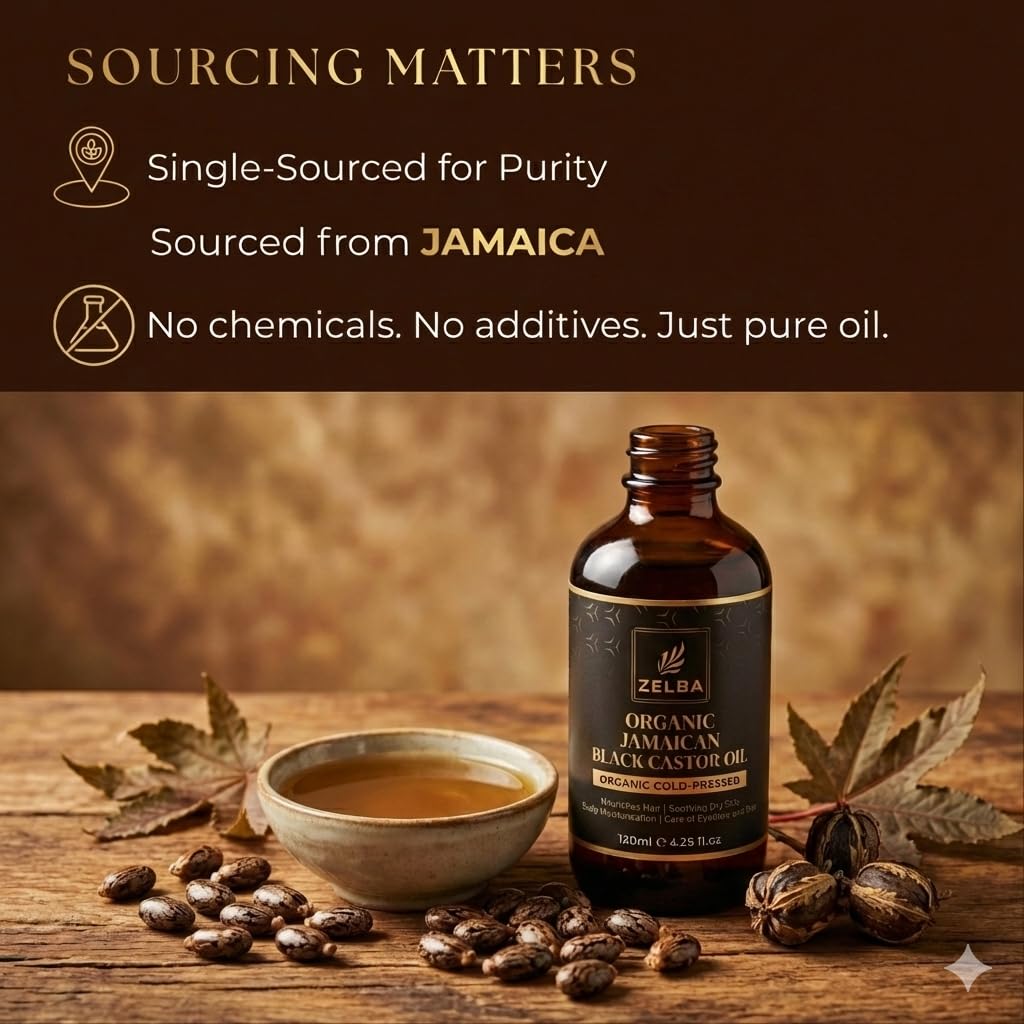 Zelba Organic Jamaican Black Castor Oil 4.2 oz – Cold Pressed, 100% Pure & Natural – Hair Growth, Eyelash & Eyebrow Enhancer, Skin Moisturizer – Hexane-Free – in Glass Bottle - Image 7