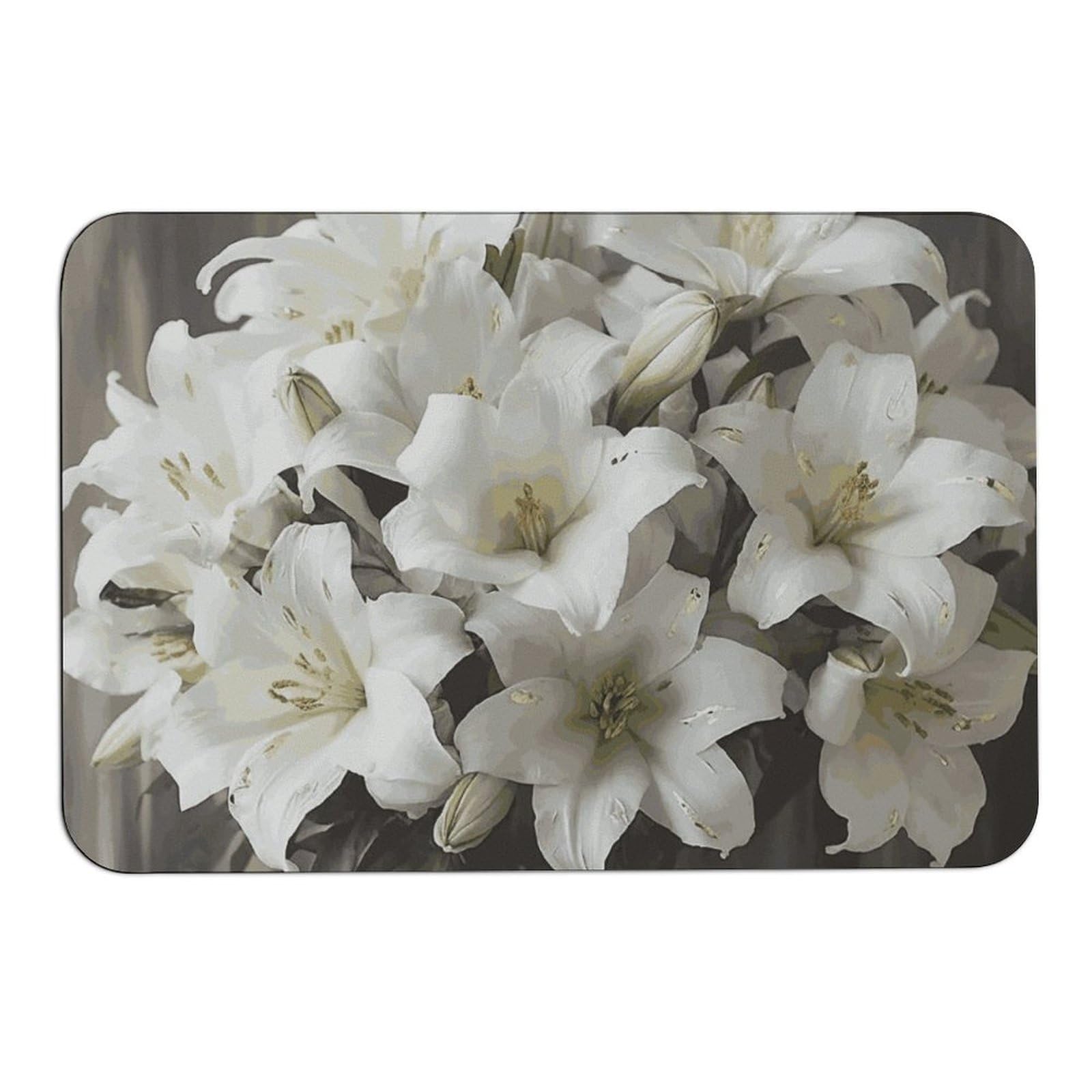 Tapis absorbant bouquet de lys blancs antidérapant 60x40 cm