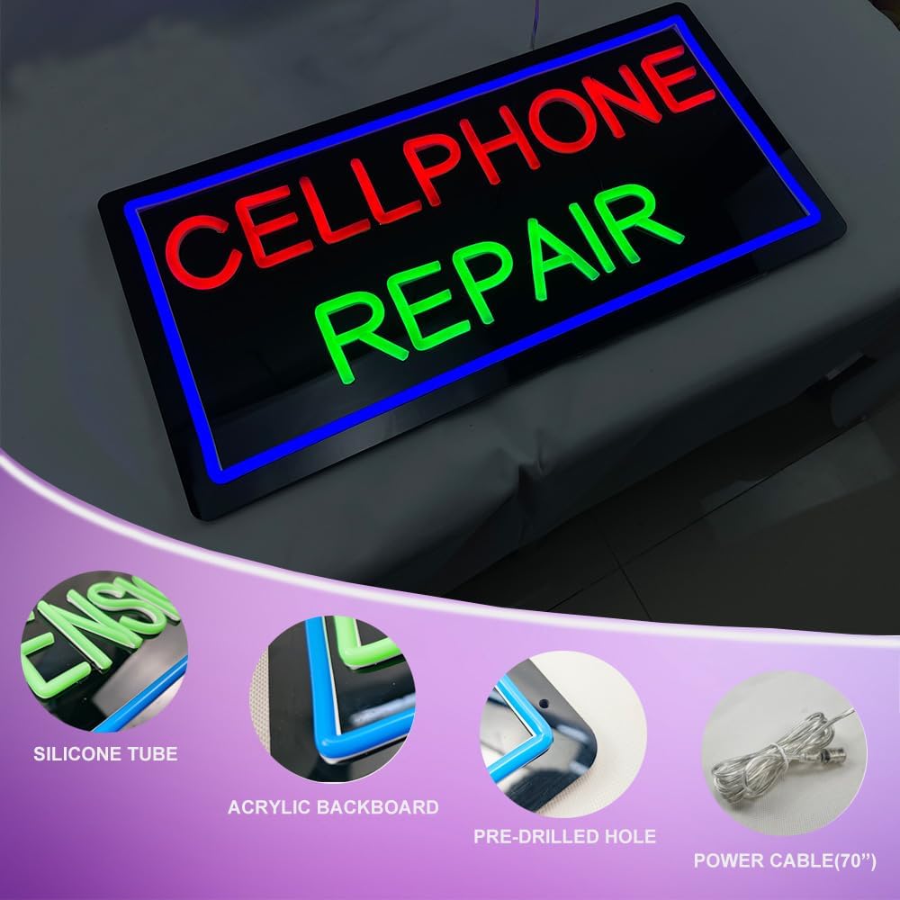Cellphone Repair Neon Sign for Wall Decor, LED Neon Light Sign for Phone Repair Shop 12V Power Supply Window Wall Décor. 19” x 9.5”