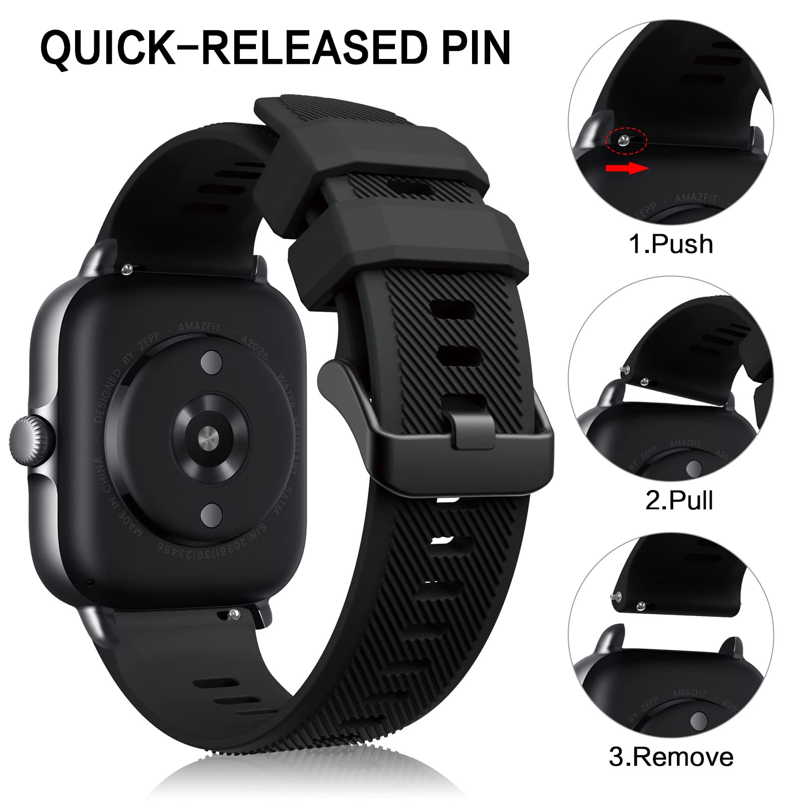 Silicone Strap for Amazfit - 22mm Sport Replacement Straps for Pace Stratos, GTR & GT 2/3 Series & Huawei Watch GT 2/3 Pro - Image 4