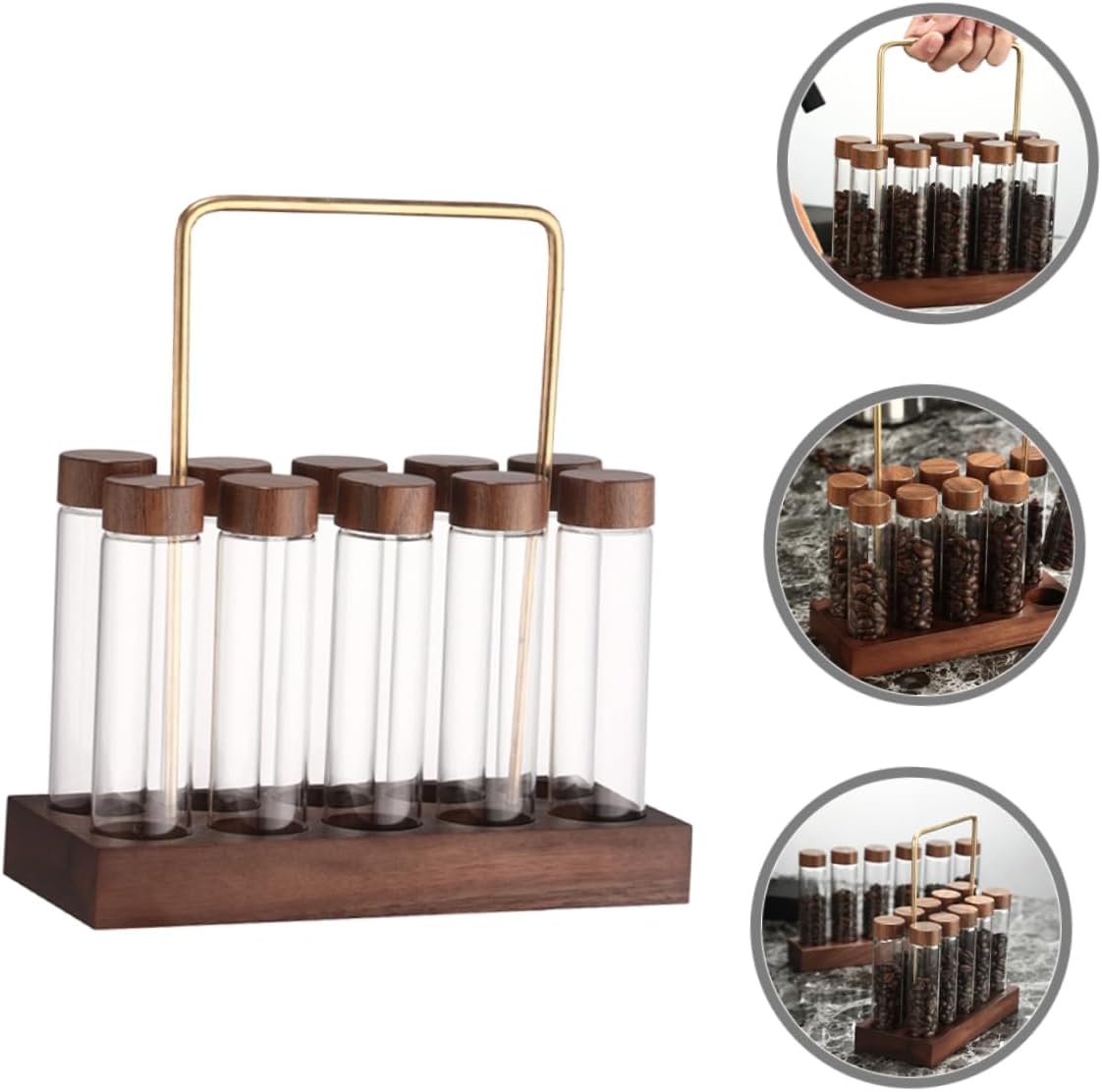 Ciieeo 1set Bean Storage Tubes Stand Coffee Bean Dispenser Airtight Glass Jars for Coffee Tea Spice