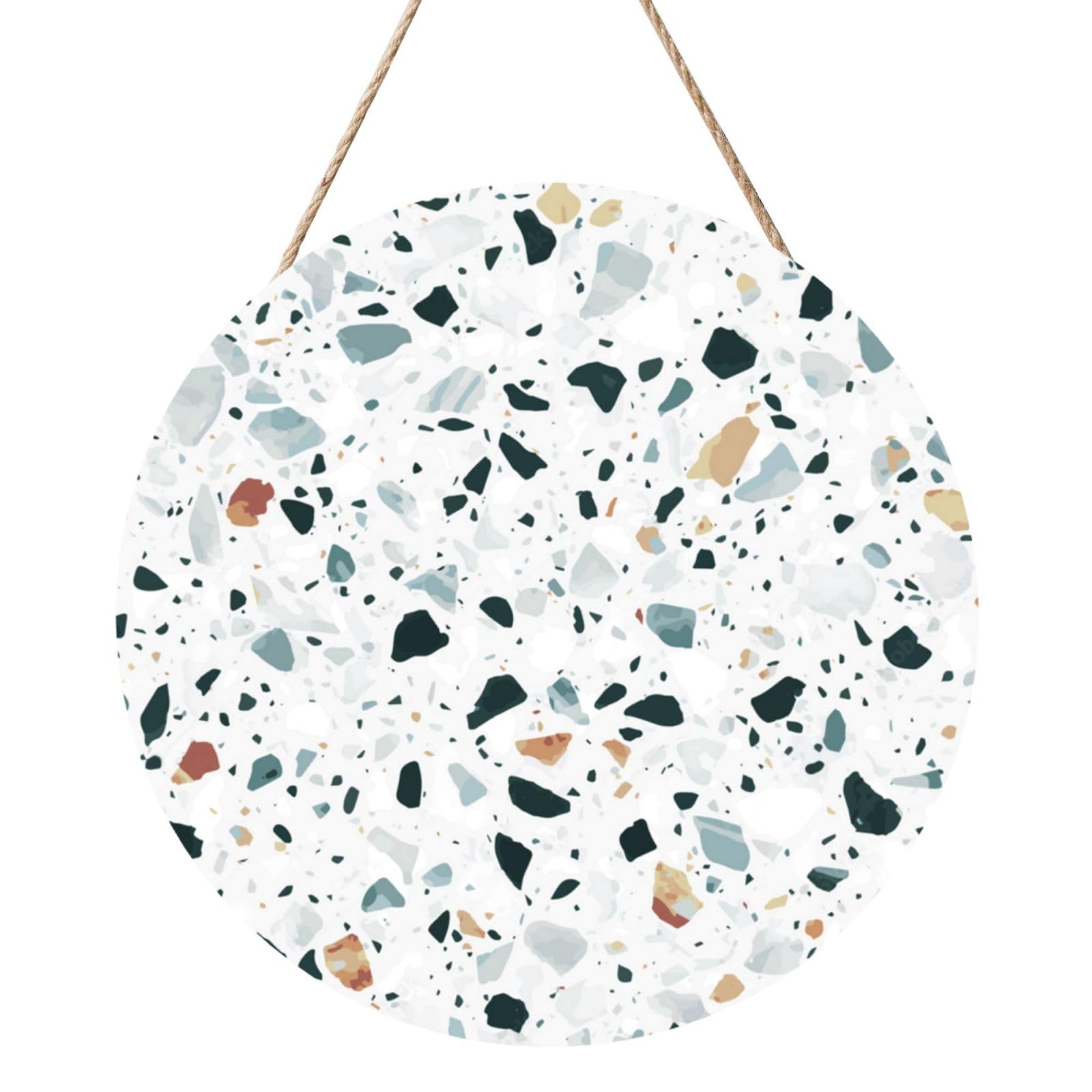 InOmak Terrazzo Marble Pastel, Round Wood Panel Painting 12 in, Wall Hanging Painting For Home