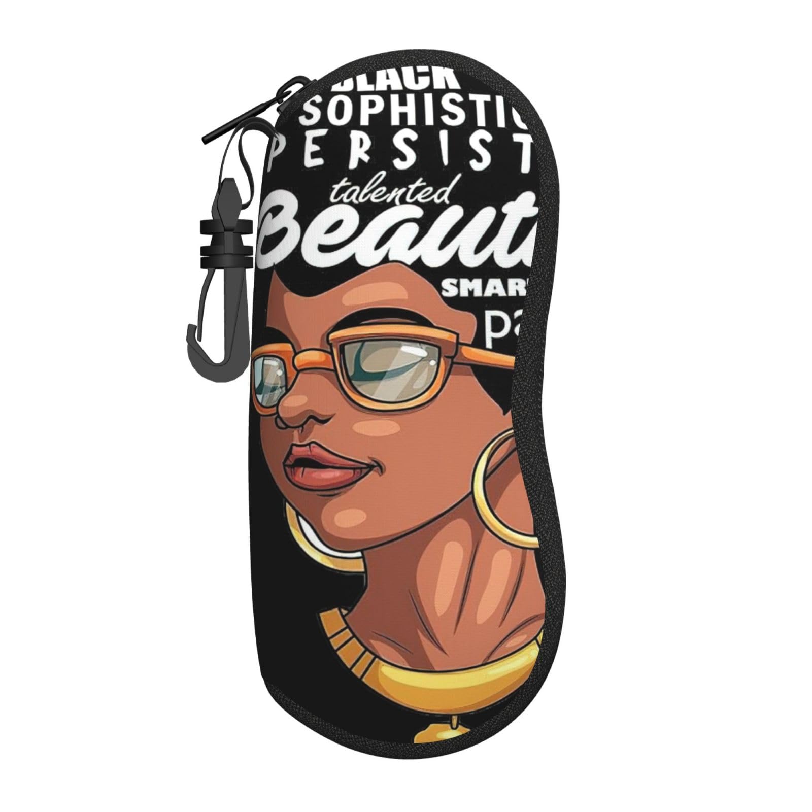 Yagdaa Unisex Black Melanin Afro Woman Print Neoprene Glasses Case Travel Zipper Eyeglass Cases Spacious Sunglasses Case For Men Women