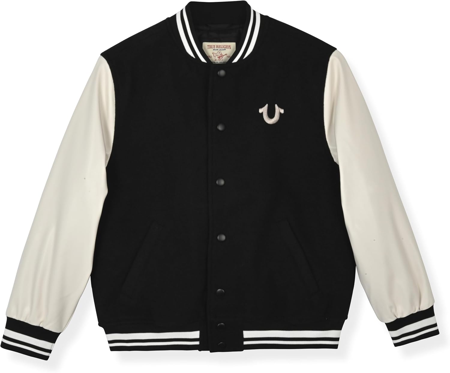True Religion Boys Varsity Jacket – Stylish Button Front Jacket with Faux Leather Sleeves