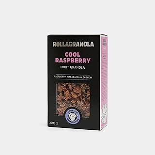 Rollagranola - Cool Raspberry - Fruit Granola, 300g Pack - Fresh Raspberries & Macadamia Nuts. Crunchy Clusters, Vegan, Gluten & Cereal Free With No Added Sugar. Handcrafted In The UK (300g)