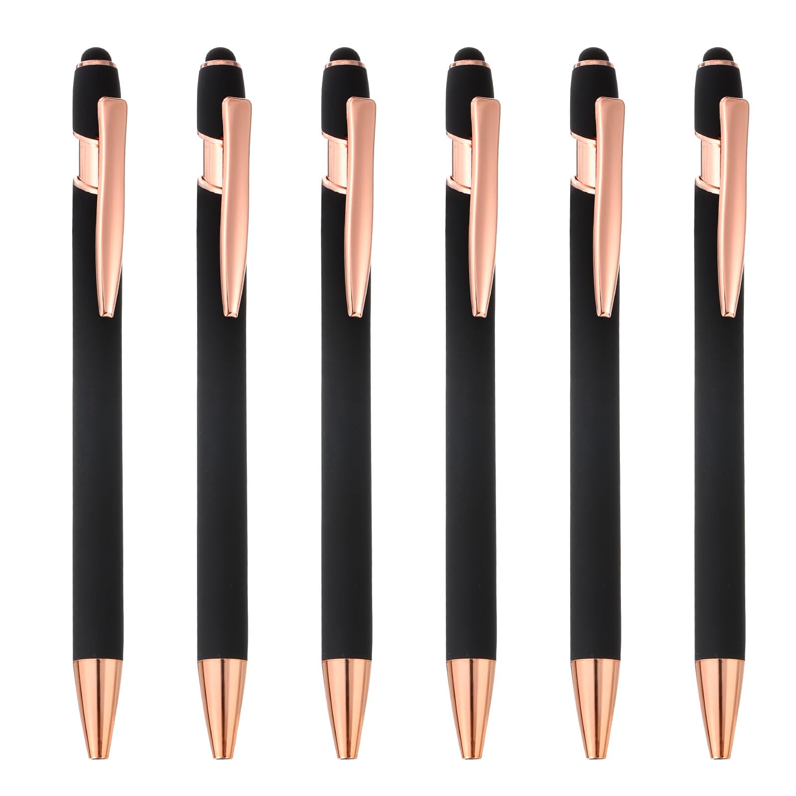 PATIKIL Ballpoint Pen with Stylus Tip, 6 Pack 2 in 1 Metal Pen Black Ink 1.0mm Medium Point Stylus Pen for Touch Screens Style 2, Black