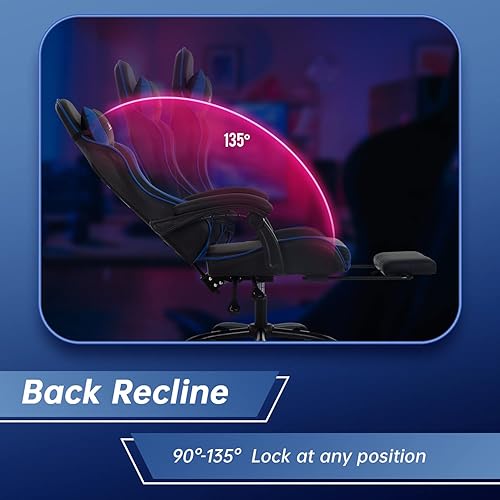 Miniatura 38 de Silla de oficina para videojuegos, silla de escritorio con reposapiés, soporte lumbar, reposacabezas y reposabrazos, giratoria, ergonómica, para