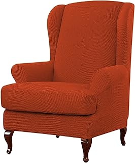 Konsilsa Wingback Chair Slipcover 2-Piece High Stretch Slipcovers with Cushion Cover for Wingback Chairs Armchair Covers Wingback Chair Covers Wing Chair Covers Wing Chair Slipcover (Color : Orange)