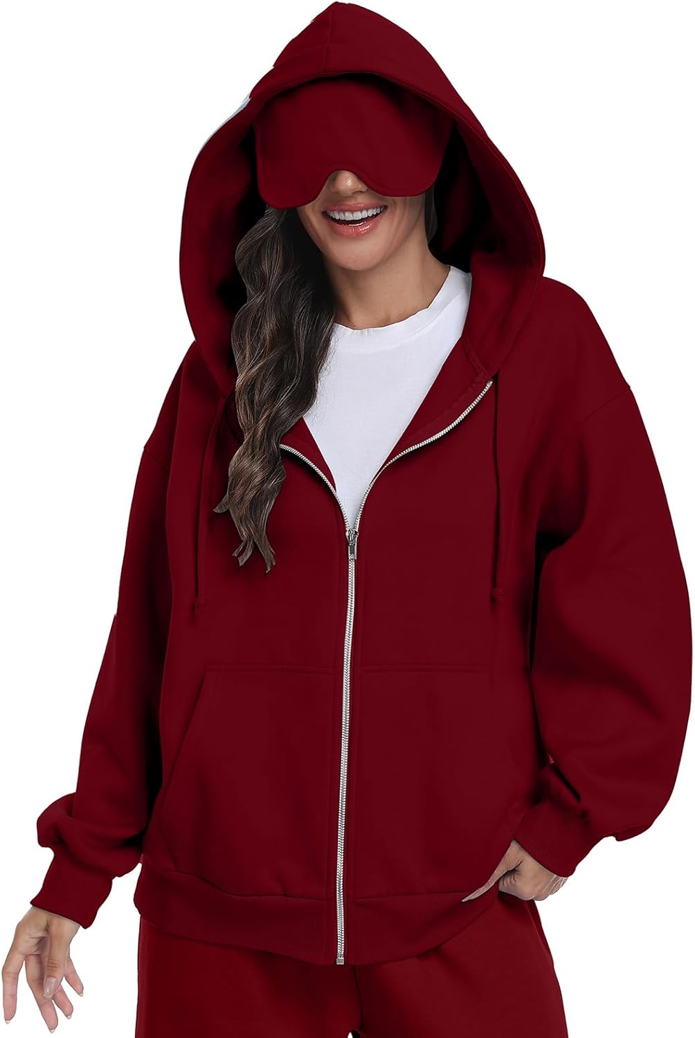 SeSe Code Unisex Zip Up Hoodie With Eye Mask Airplane Mode Travel Hoodies Oversized Sweatshirt Fleece Jacket