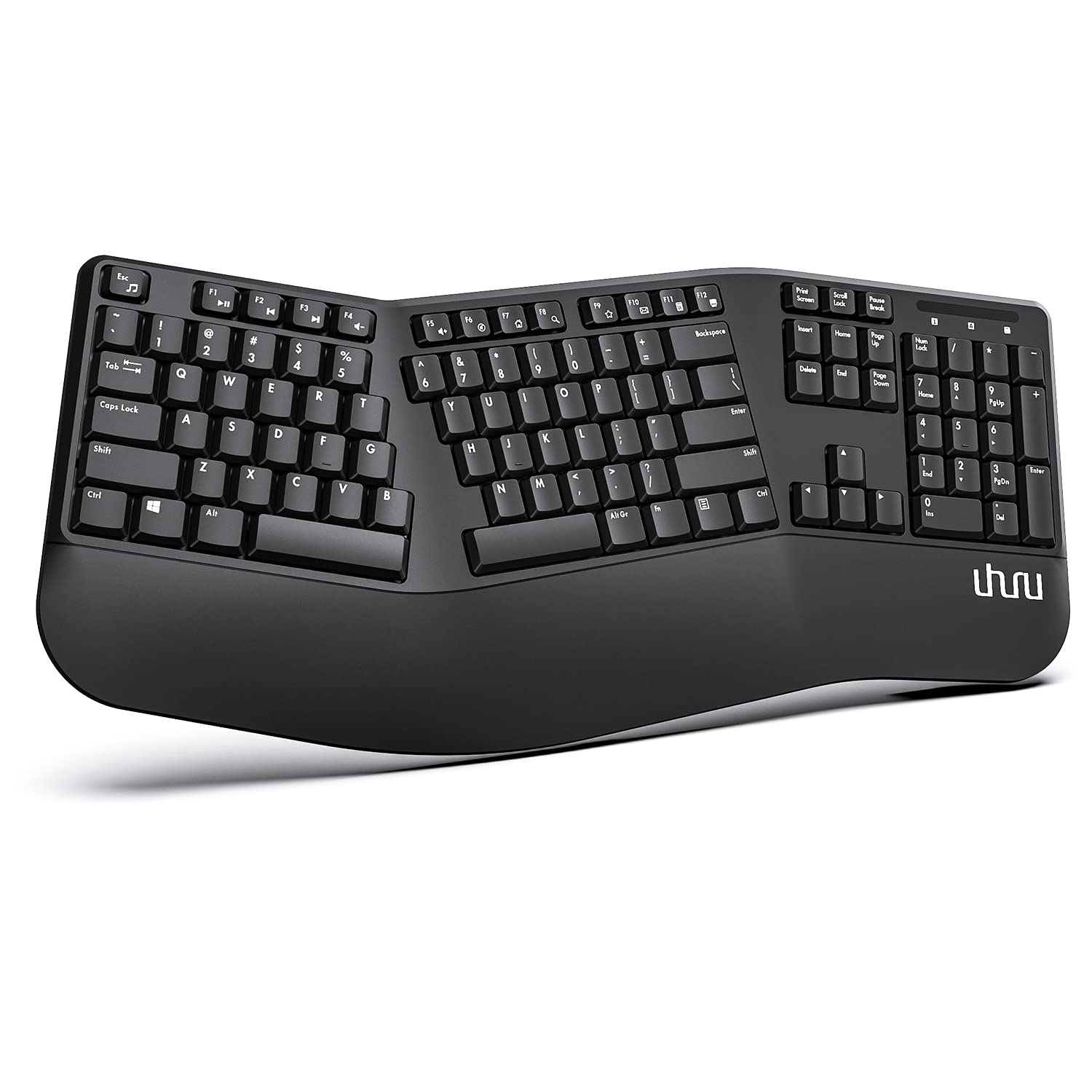 UHURU Ergonomic Wireless Keyboard [Curved Design for Natural Typing] 2.4G Full Size Ergo Split Keyboard with Wrist Rest-104 Keys Computer Keyboard for PC Mac Chrome
