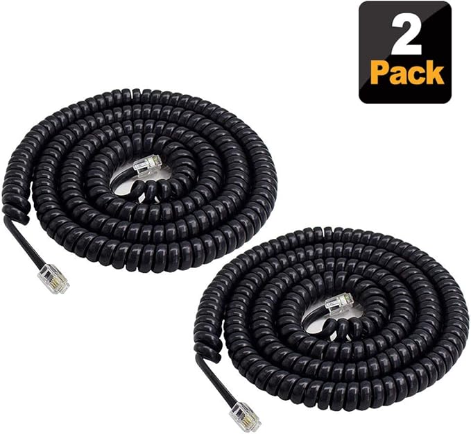 SHONCO Phone Cord Landline, 2 Pack Black Coiled Telephone