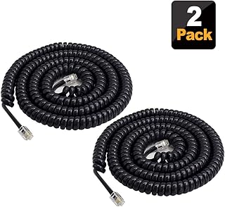 Phone Cord Landline,SHONCO 2 Pack Black Coiled Telephone Handset Cord 23 Ft Uncoiled / 3 ft Coiled Telephone Cord Line Wire Telephone Accessory