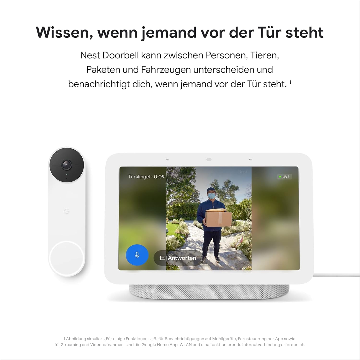 Nest Google Doorbell - akkubetriebene Türklingel mit Videofunktion, 960P, Schwarz/Weiß, 1 Stück - Pro Edition