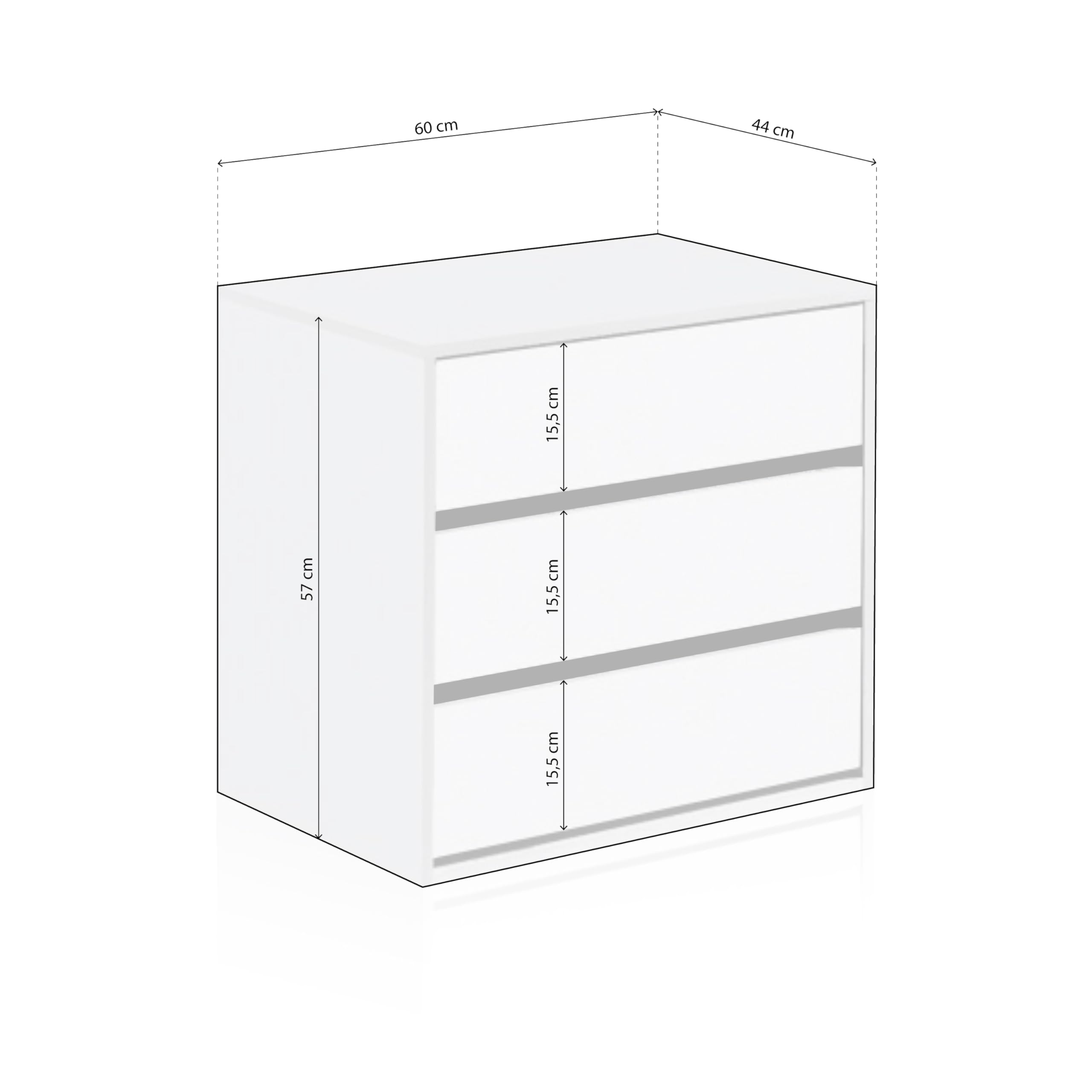 duehome | Cajonera Armario, Cómoda con Tres cajones, Modelo Vera, Acabado en Blanco Mate, Medidas: 60 cm (Ancho) x 57 cm (Alto) x 44 cm (Fondo)