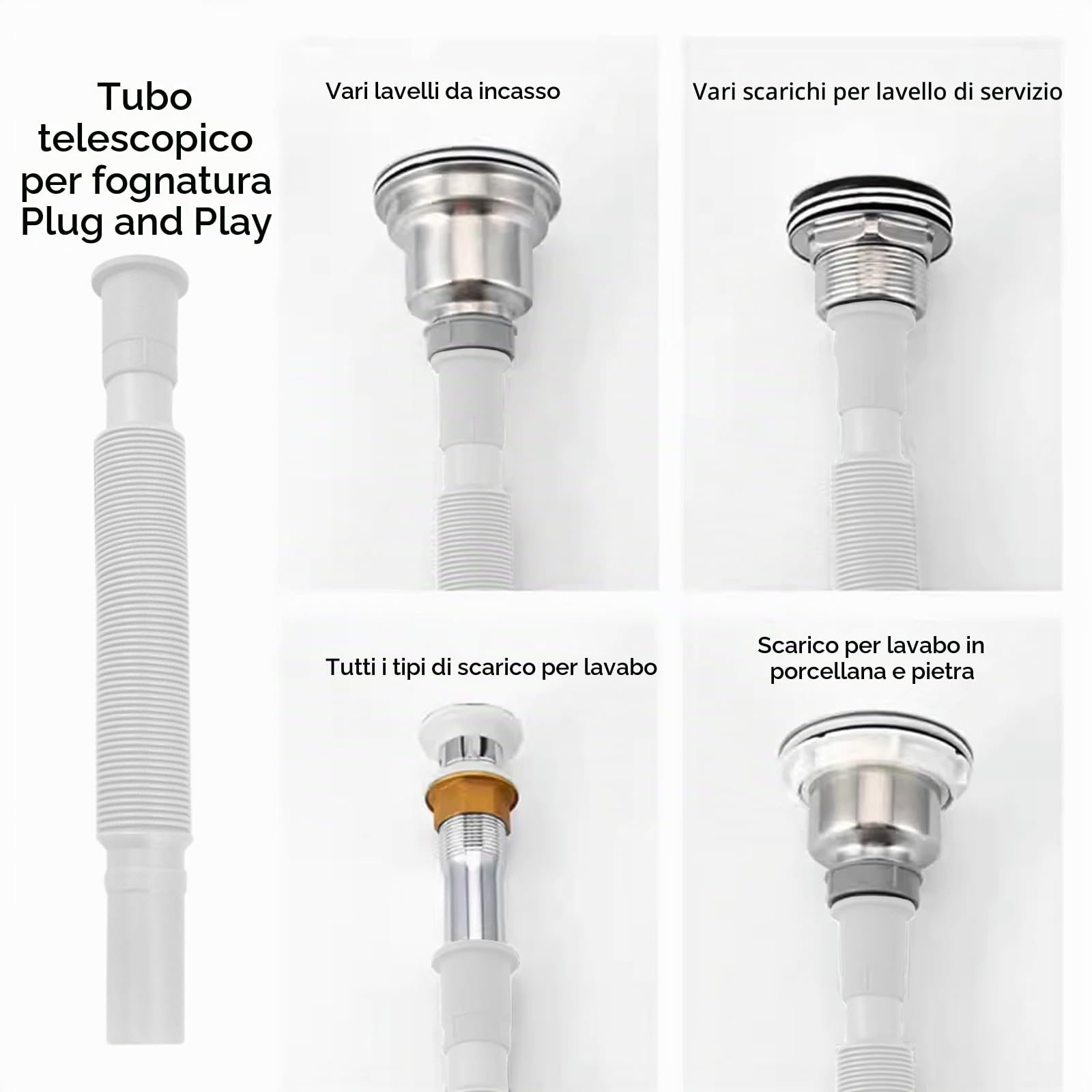 Tubo di scarico ad angolo da 1-1/4 di pollice semplice, flessibile ed espandibile, tubo di prolunga universale in plastica angolare semplice per cucina, bagno, lavandino, fogna, lavandino,