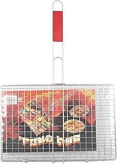 سلة شواء محمولة من الفولاذ المقاوم للصدأ لشواء صحي للأسماك والخضروات واللحوم مع مقبض سهل الإمساك لوجبات مطبوخة بشكل مثالي