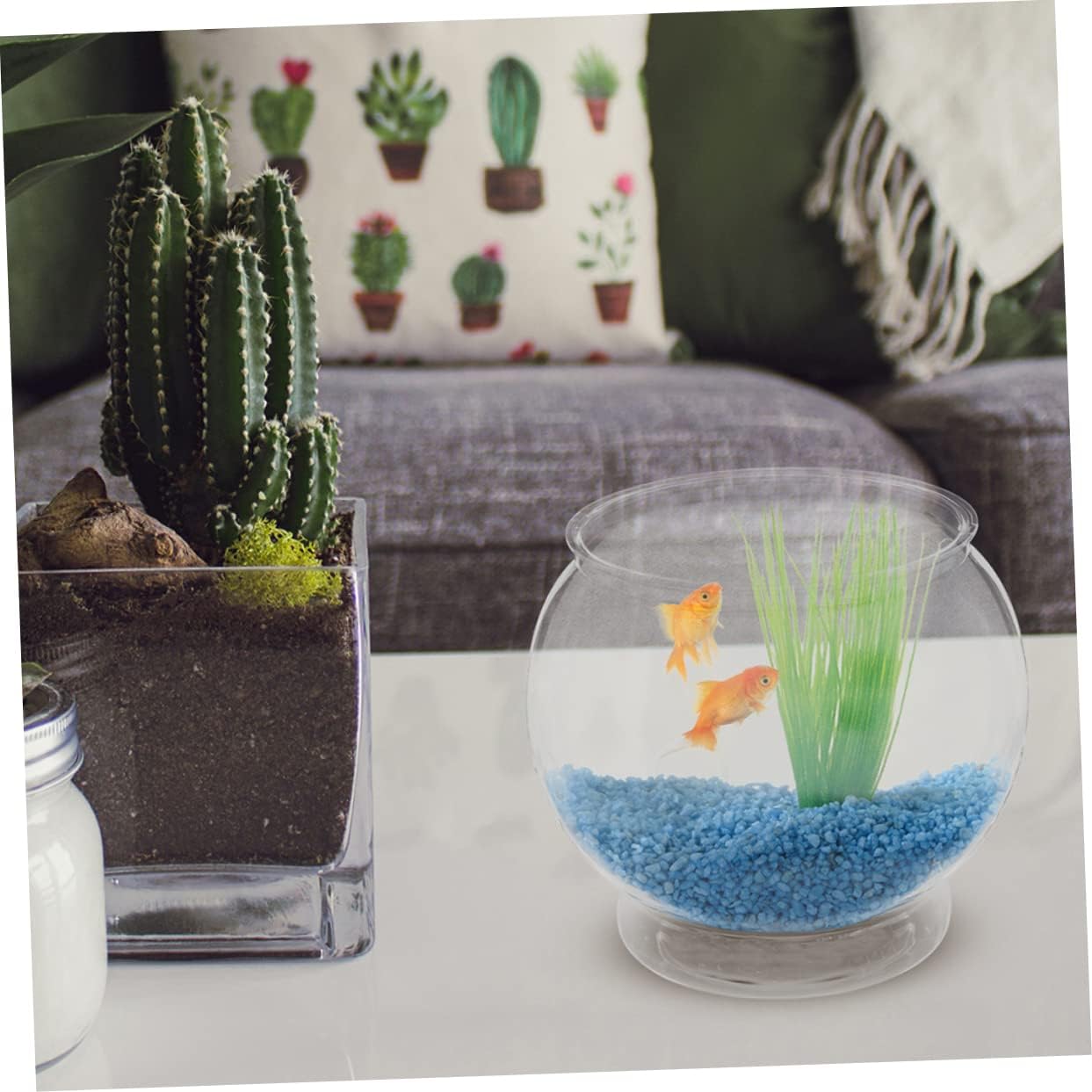 Healifty Transparent Medium Desk Fish Tank Fish Bowl for Home Office Decoration with Clear Sturdy Material