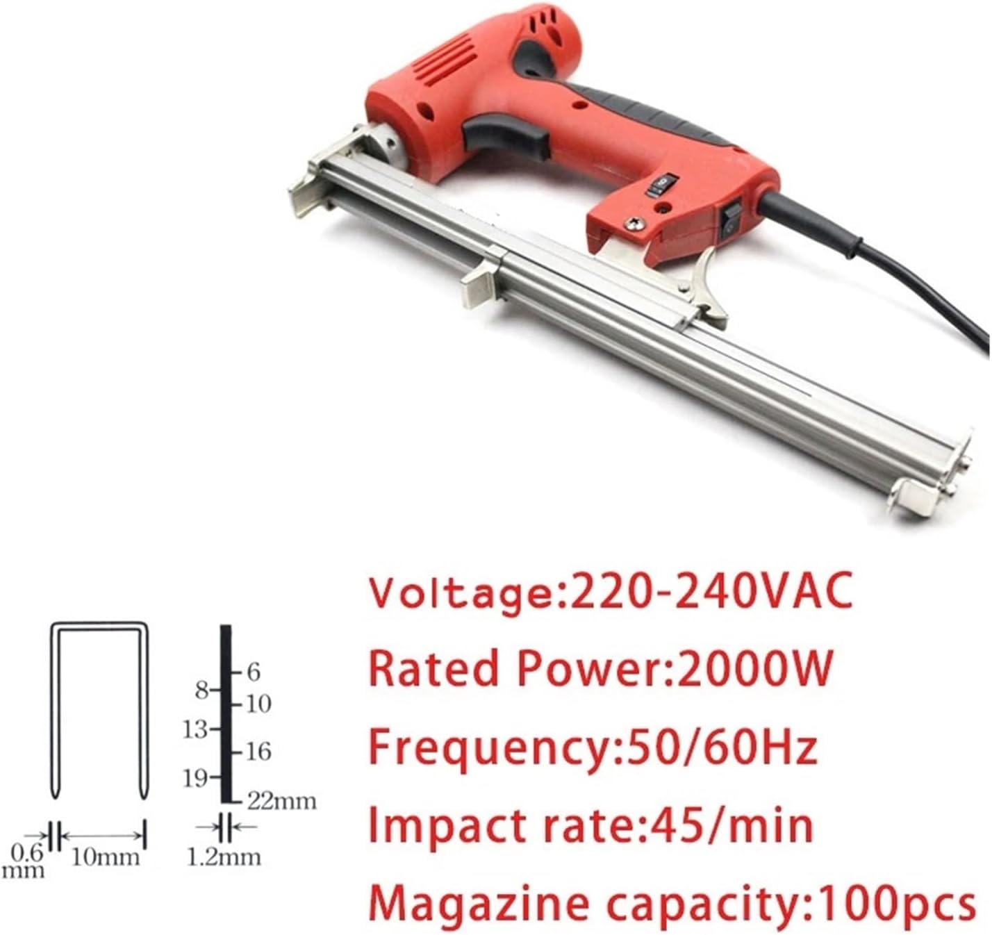Pneumatic Power Nailer Decorative Tool 1022J Framing Tacker U Stapler Electric Staples Gun with 300Pcs Nails 220V 2000W Electric Power Tools