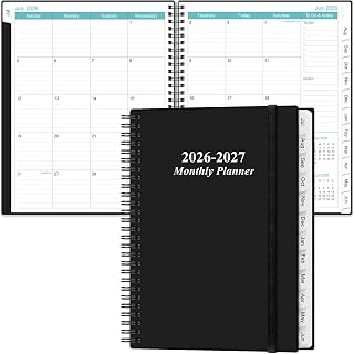 2026-2027 Monthly Planner - 18 Monthly Calendar, July 2026 - December 2027, Two Pages Per Month, 9" x11" Planner with Tabs, Strong Twin-Wire Binding, Inner Pocket, Black