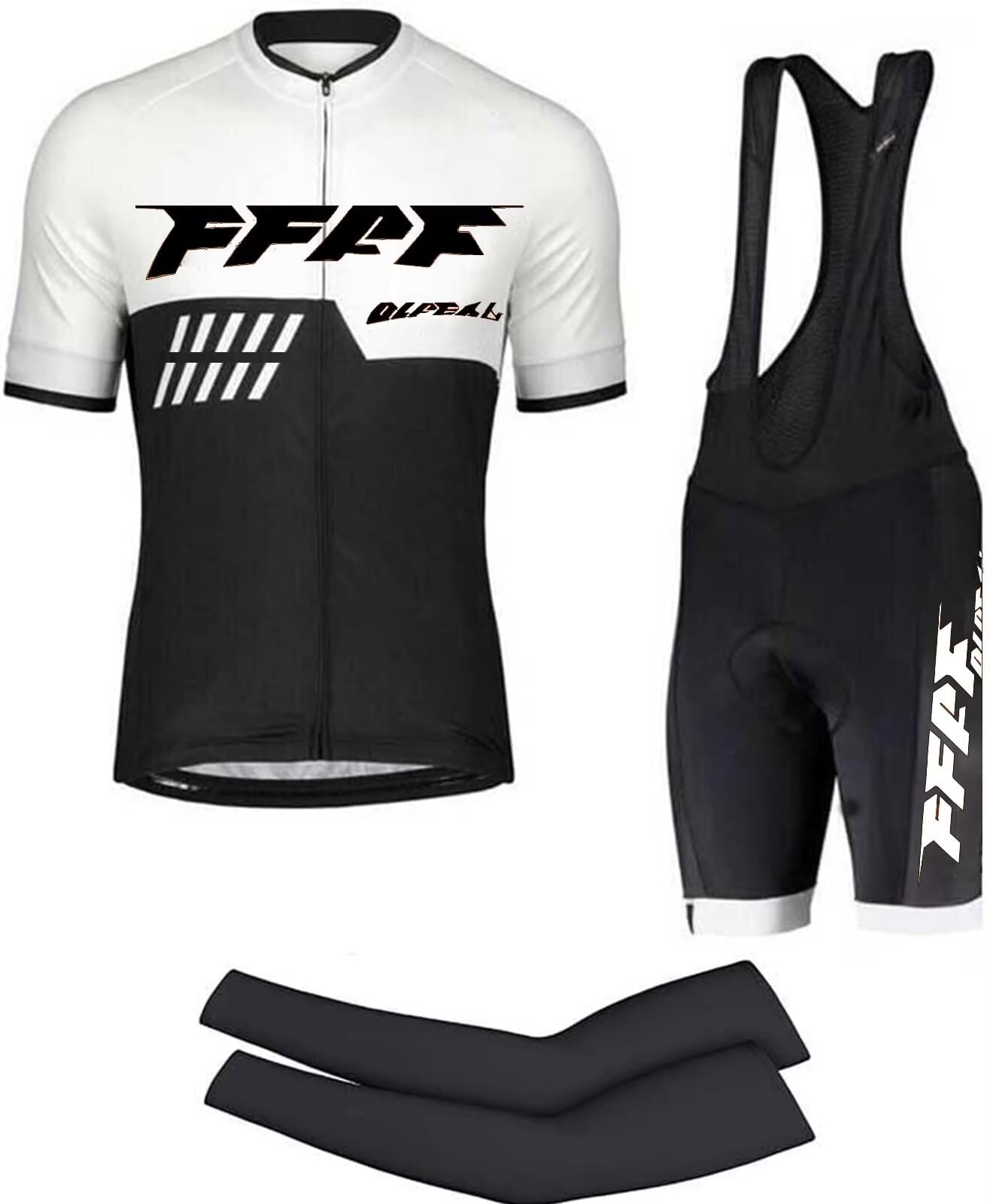 Conjunto de Maillot de Ciclismo,Ropa de Ciclismo Maillot Ciclismo Hombre Completo Camiseta + Pantalones Cortos 5D Gel Acolchado+ Mangas de Brazo (White,XXS)