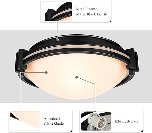 Miniatura 3 de Rosient Lámpara de Techo Empotrada, Lámpara de Techo Empotrada de 12 Pulgadas con Pantalla de Vidrio de Leche Atomizada, Lámpara de Techo Moderna