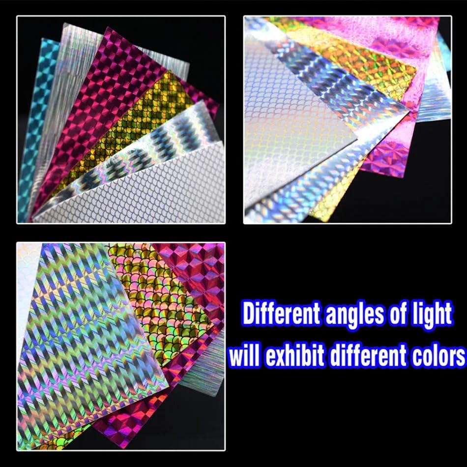 Juego de 4 pegatinas holográficas reflectantes para señuelos miniatura 6