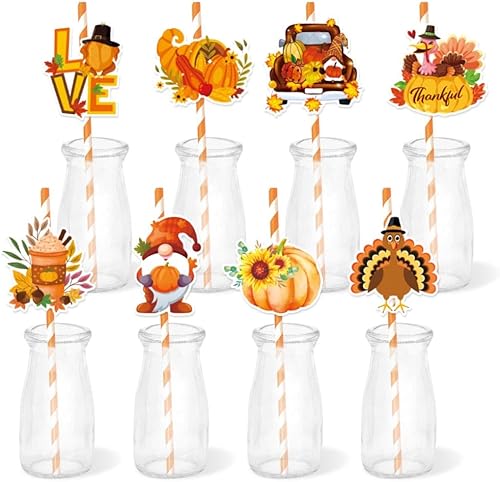 Pajitas de papel naranja desechables para el día de Acción de Gracias, pajitas de papel a rayas para cumpleaños, baby shower, día de Acción de