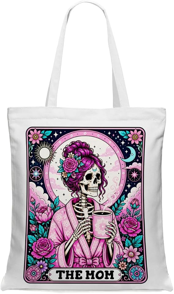 Decohim Funny Skull Tarot Card Sarcastic Canvas Tote Bag Witchy Gifts for Women Grocery Bags for Halloween Birthday