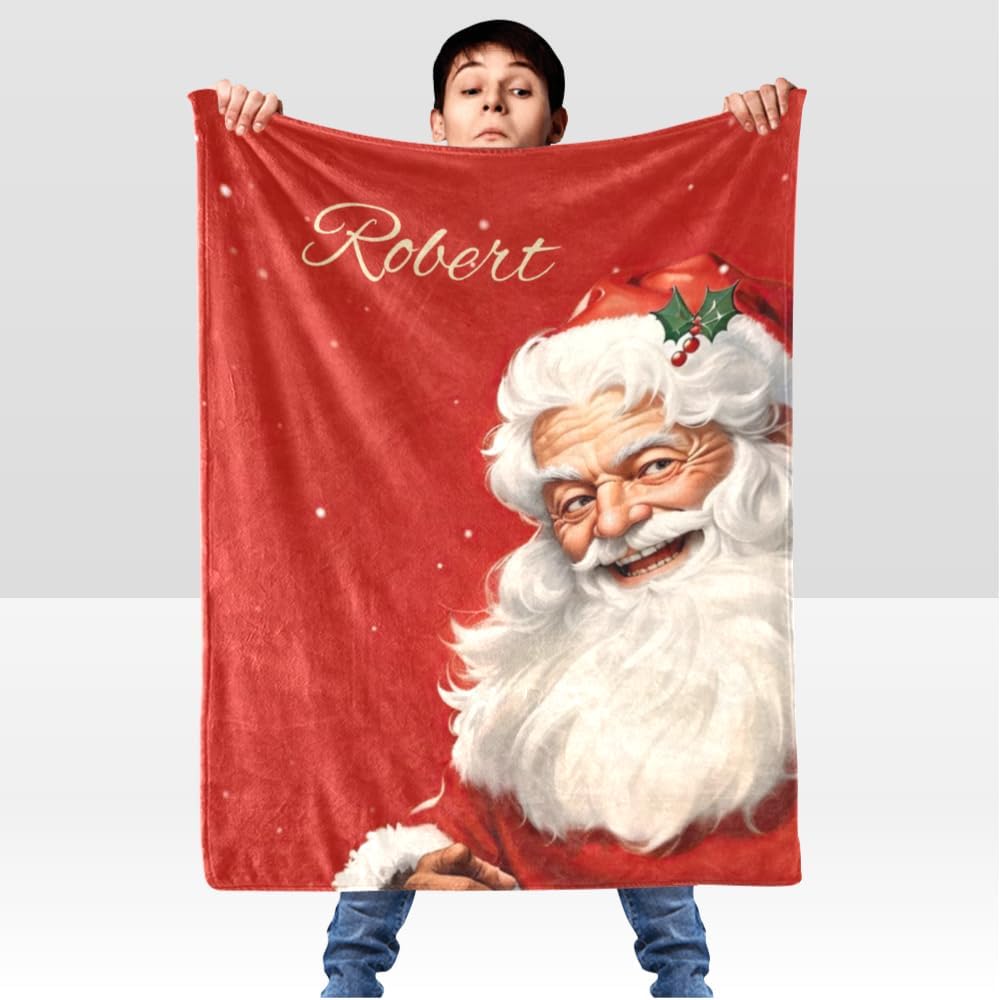 Christmas Santa Baby Girl Blankets with Name Custom Personalized Baby Nursery Super Soft Fleece Blanket for Boy Girl Birthday 30x40 Inches