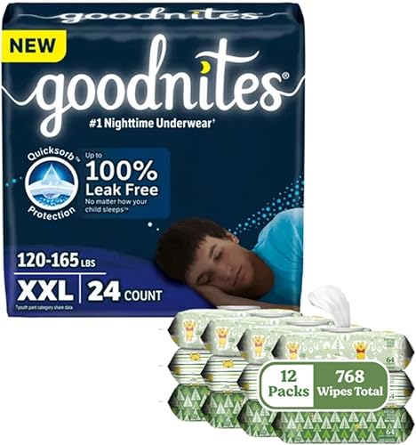 Miniatura 8 de Goodnites Paquete de toallitas y toallitas ropa interior GoodNites para niños, extra pequeña, 44 unidades y toallitas sensibles Huggies para el