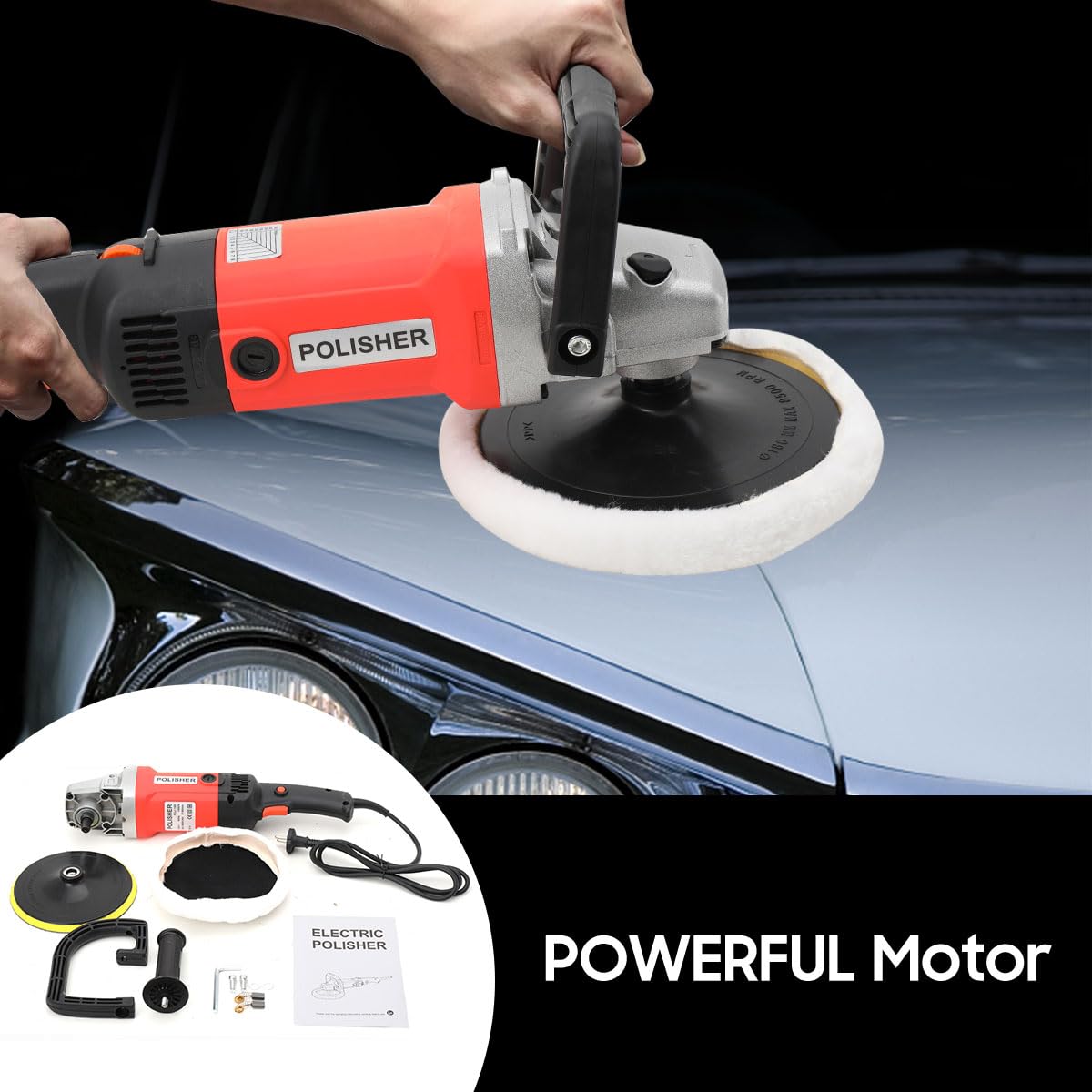 Poliermaschine Auto, 1400W Auto Polierer 8 Variable Geschwindigkeit 3300 RPM Professionell Poliermaschine Set für Auto Möbeln Tellerschleifer mit 2 Pads