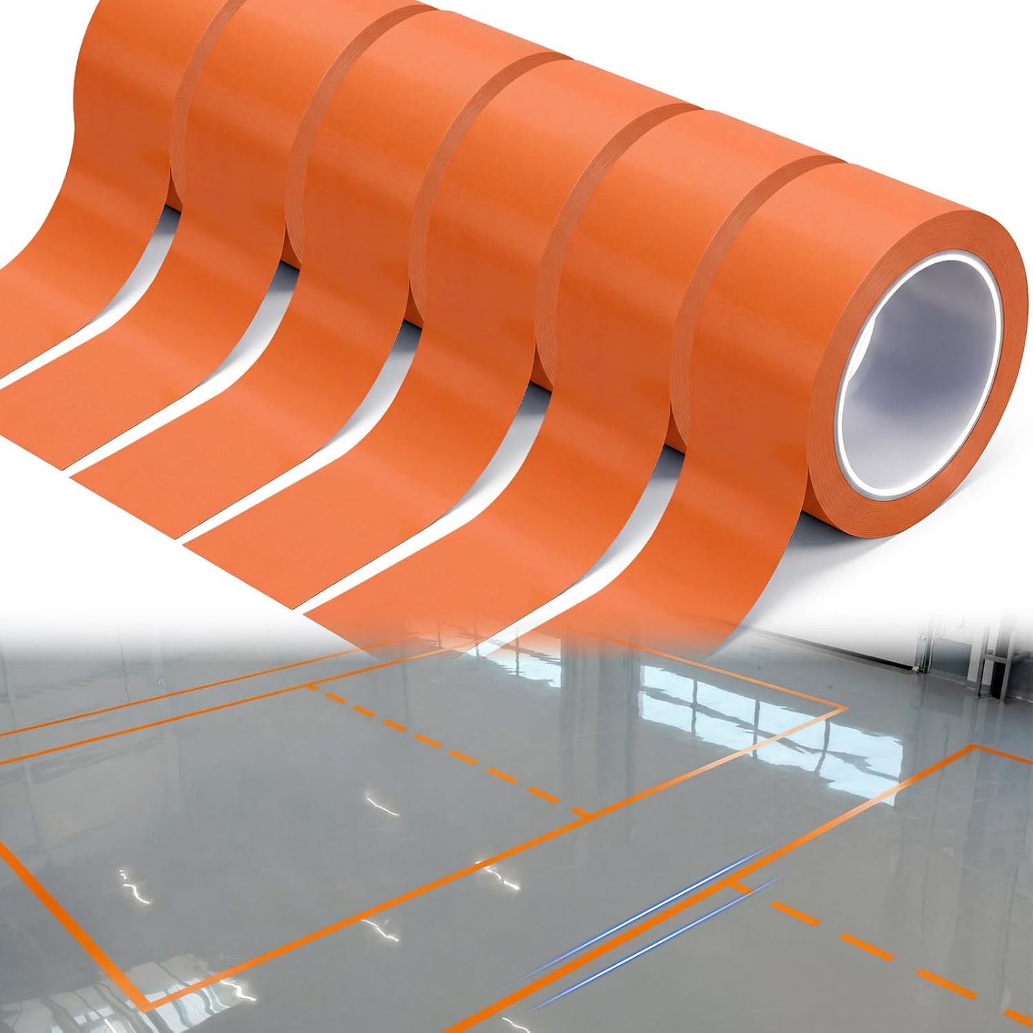 Pangda 6 Rolls 2" x 33 Yards Orange Floor Marking Tape and Dance Splicing Tape Warning Safety Durable Non-Abrasive for Social Distancing, Gyms Athletics Restaurant Equipment and More