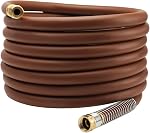 Guitrees Garden Hose 90FT x 5/8", Heavy Duty Rubber Hose, Water Hose with Five Layered Braiding, Male to Female Fittings, 1000PSI Burst, 300PSI Working (Brown)