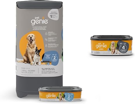 Pet Genie Pail | Dog Waste Disposal System for Odor Control with 1 Starter Refill 14ft + 1 Pet Genie Jumbo Refill 28ft Bundle