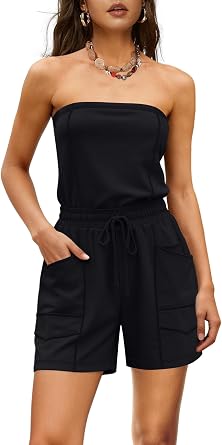 LAMISSCHE Womens Casual Strapless Jumpsuits Sexy Summer Romper with Pockets