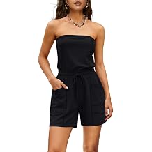 LAMISSCHE Womens Casual Strapless Jumpsuits Sexy Summer Rompers Tube Top Short Romper with Pockets for Travel Vacaction