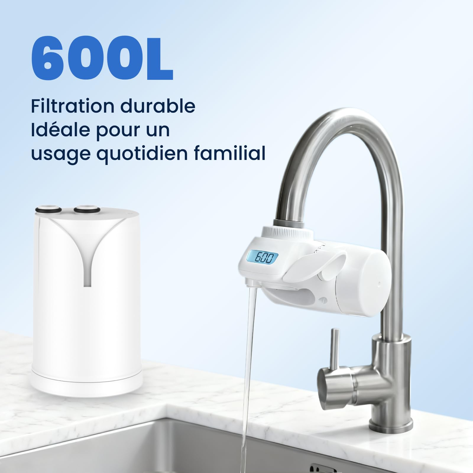 GLACIER FRESH pack de 2x filtres à eau ON TAP V (600 L) – compatible avec Brita On Tap Pro V-MF, réduit le chlore, les PFAS, les microplastiques et les métaux lourds, et améliore le goût de l’eau