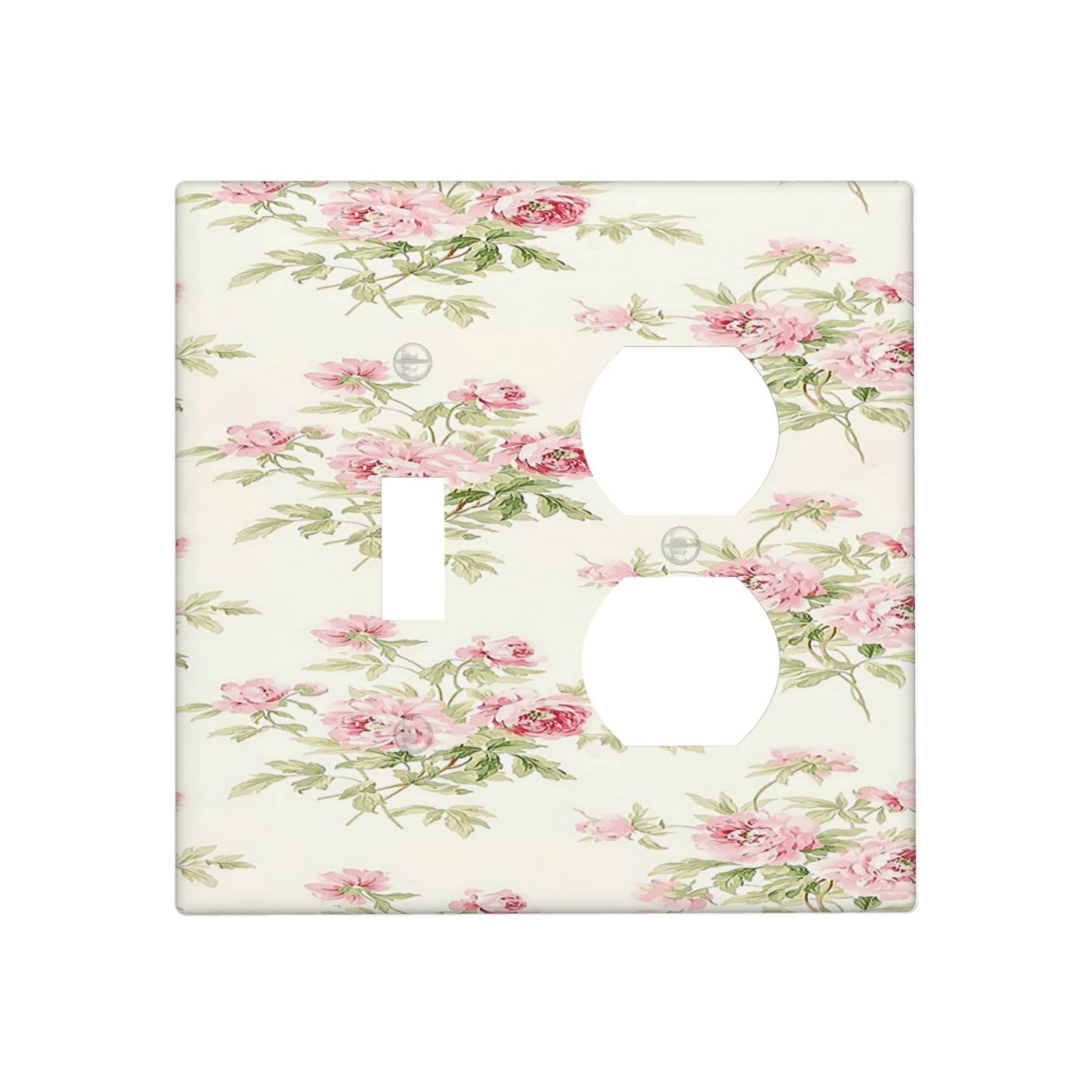 Plaque murale rose pivoine vintage 1 bascule et 1 interrupteur duplex decorative pour le salon