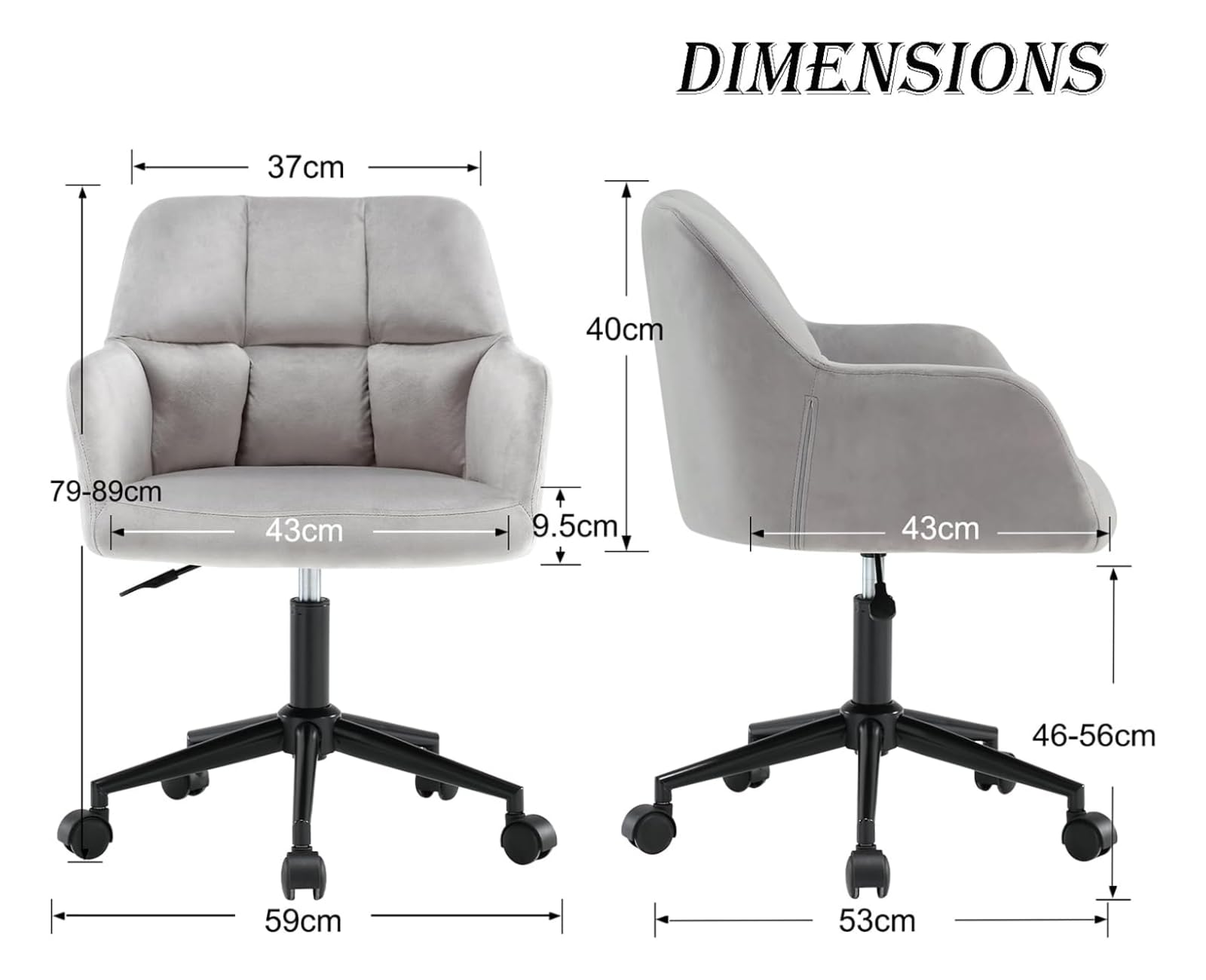 chairus Chaise de Bureau en Velours Fauteuil Travail Pivotant à 360° pour Salon Chambre Chaise Rembourré avec Hauteur Réglable (Gris (roulettes))