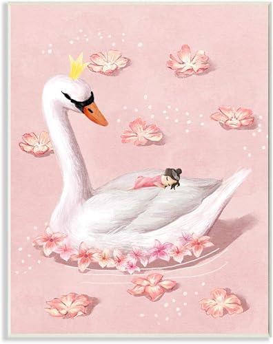 Miniatura 1 de Stupell Industries Nursery Swan Baby Princess Pink Floral Lake, diseñado por Ziwei Li Art, 13 x 19 pulgadas, placa de pared