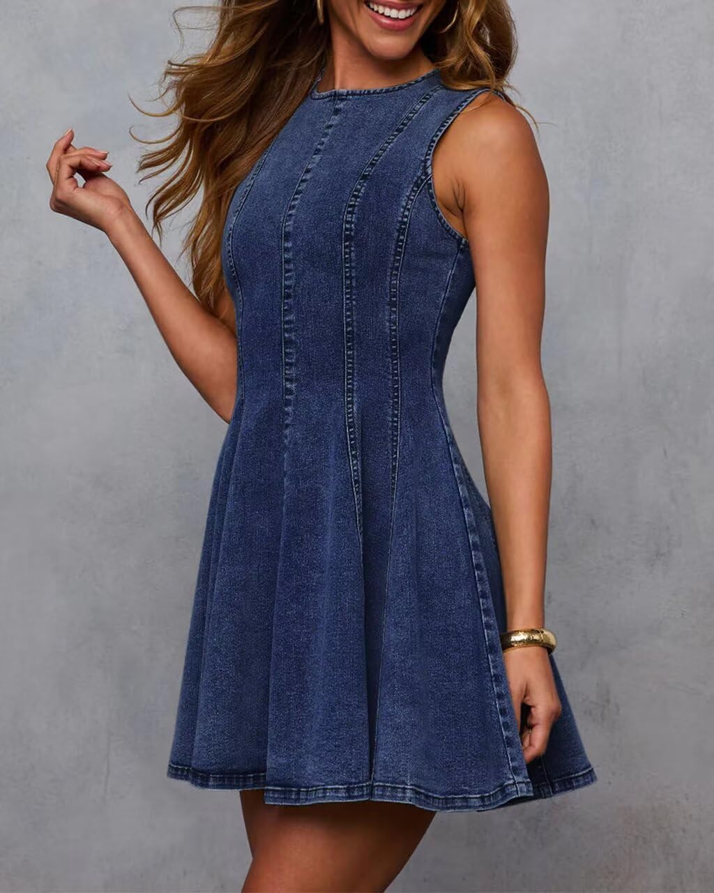 KDF Denim Dress for Women Sleeveless Babydoll Tank Jean Dress Slim Fit A-Line Summer Dresses for Women 2025 - Image 3
