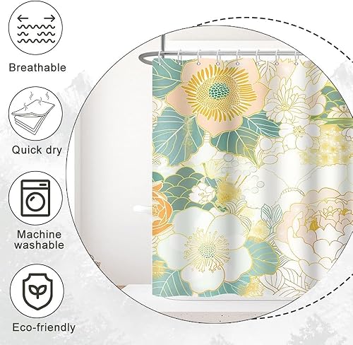 Miniatura 6 de Cortina de ducha floral rosa, juego de cortina de ducha abstracta de peonía rosa y blanca para baño, impermeable, decoración estética de baño para