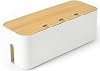 Cable Tidy Box, Cables Management Box for Wire Storage, Large Cable Organiser Box with Bamboo Lid, for Hiding Extension Power Strips and Cords from TV, Computers (White)