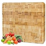 Small End Grain Bamboo Cutting Board | Professional, Butcher Block | Non-Slip Rubber Feet