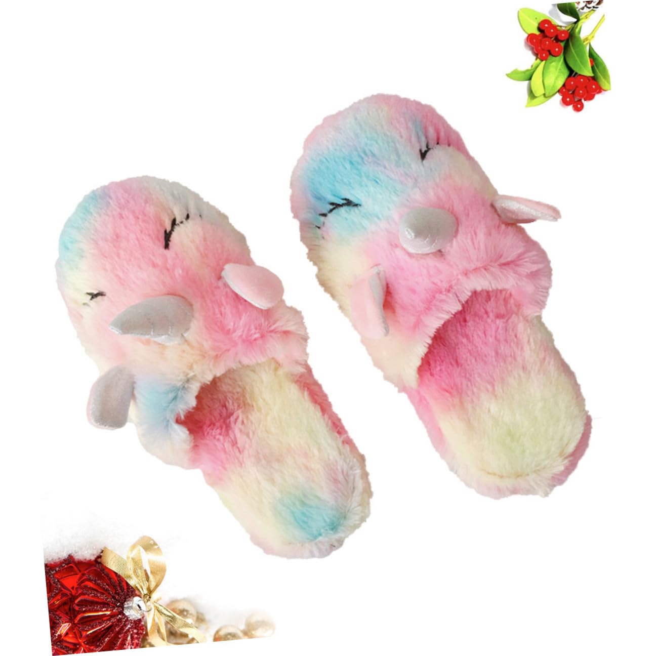 Uonlytech Pantuflas de Algodón Antideslizantes Estampado de Unicornio, Felpa Cálida para Mujer y Niña, Calzado Interior para Otoño E Invierno, Talla L (36-38