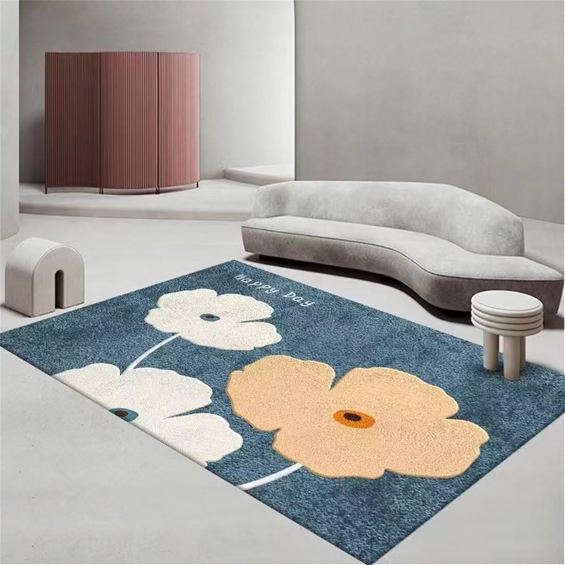 Tapis bleu rectangulaire 70x140cm moderne pour salon et chambre
