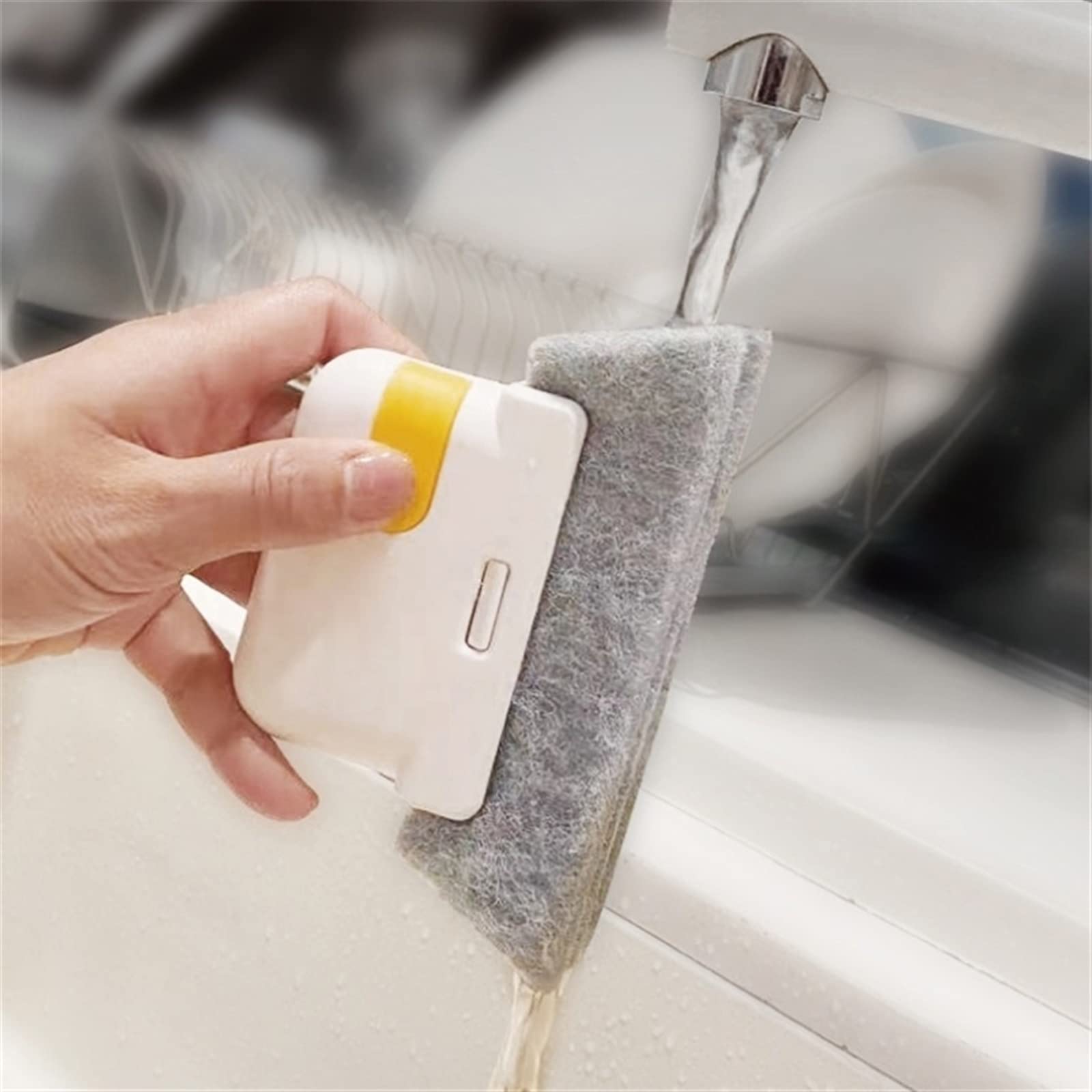 Nettoyeur Rainures Fenêtres 2-en-1 - Brosse Et Raclette Pour Coins - Éponges Amovibles (Orange)