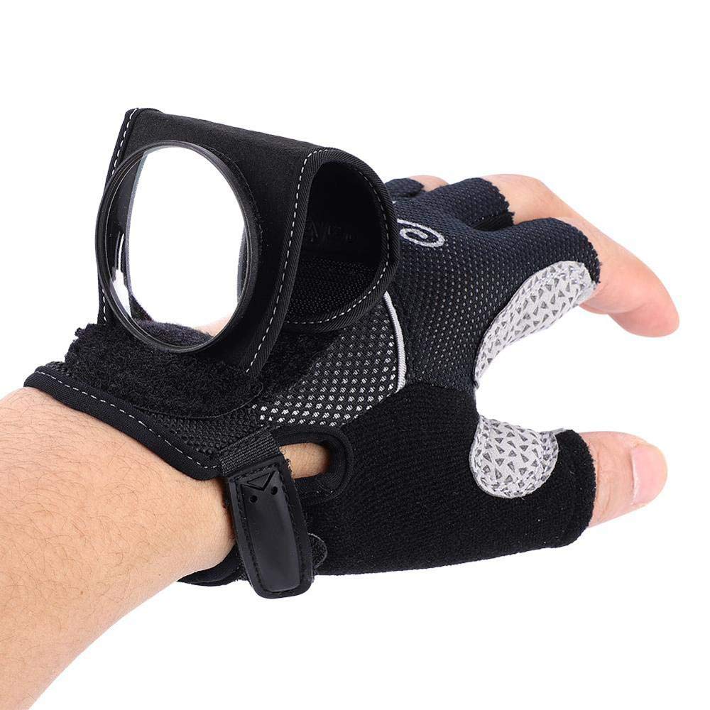 Rearview Mirror Cycling Gloves, Adjustable Half Finger Wrist Mirrors with Built-in Accessory Pocket - Easy-Opening Ring Design