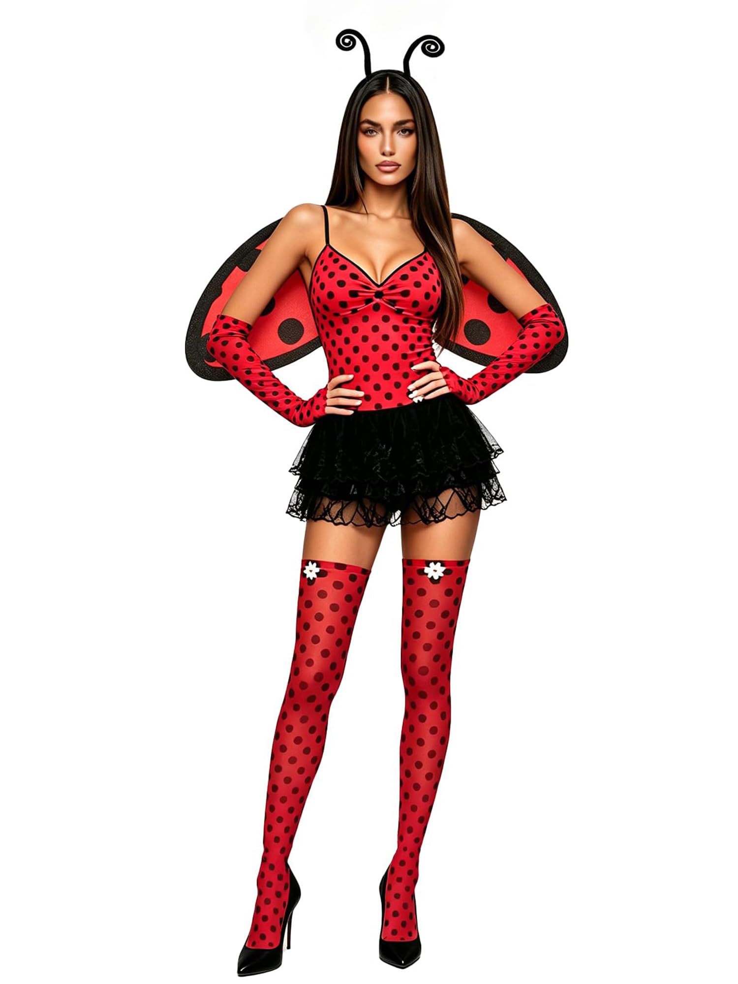 Halloween Bee Costume for Women Ladybug Cosplay Dress with Wings (I-Red, M) — image 1