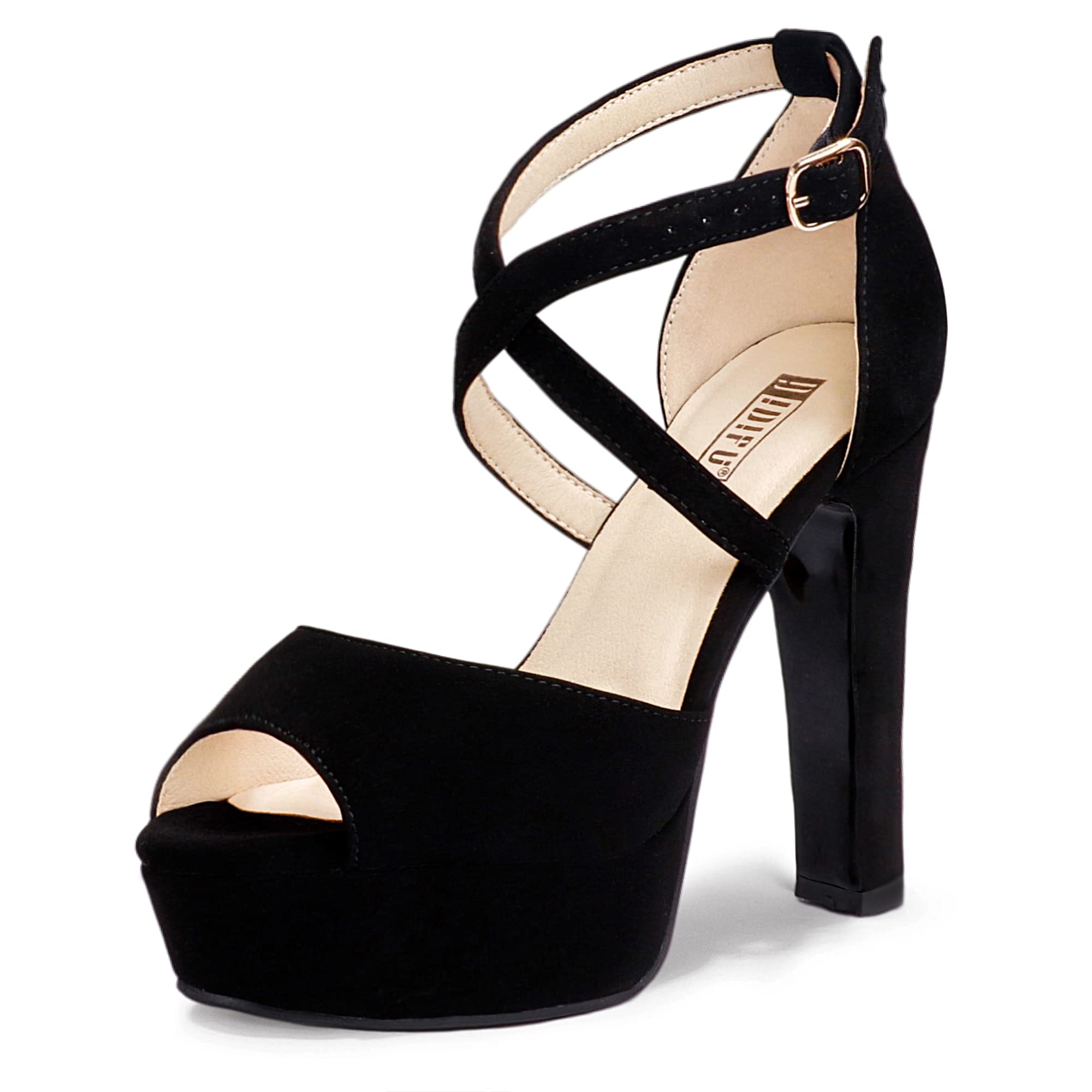 IDIFU Women's Platform Chunky High Heels Dress Sandals Peep Toe Ankle Strap Wedding Party Evening Shoes for Women Bride